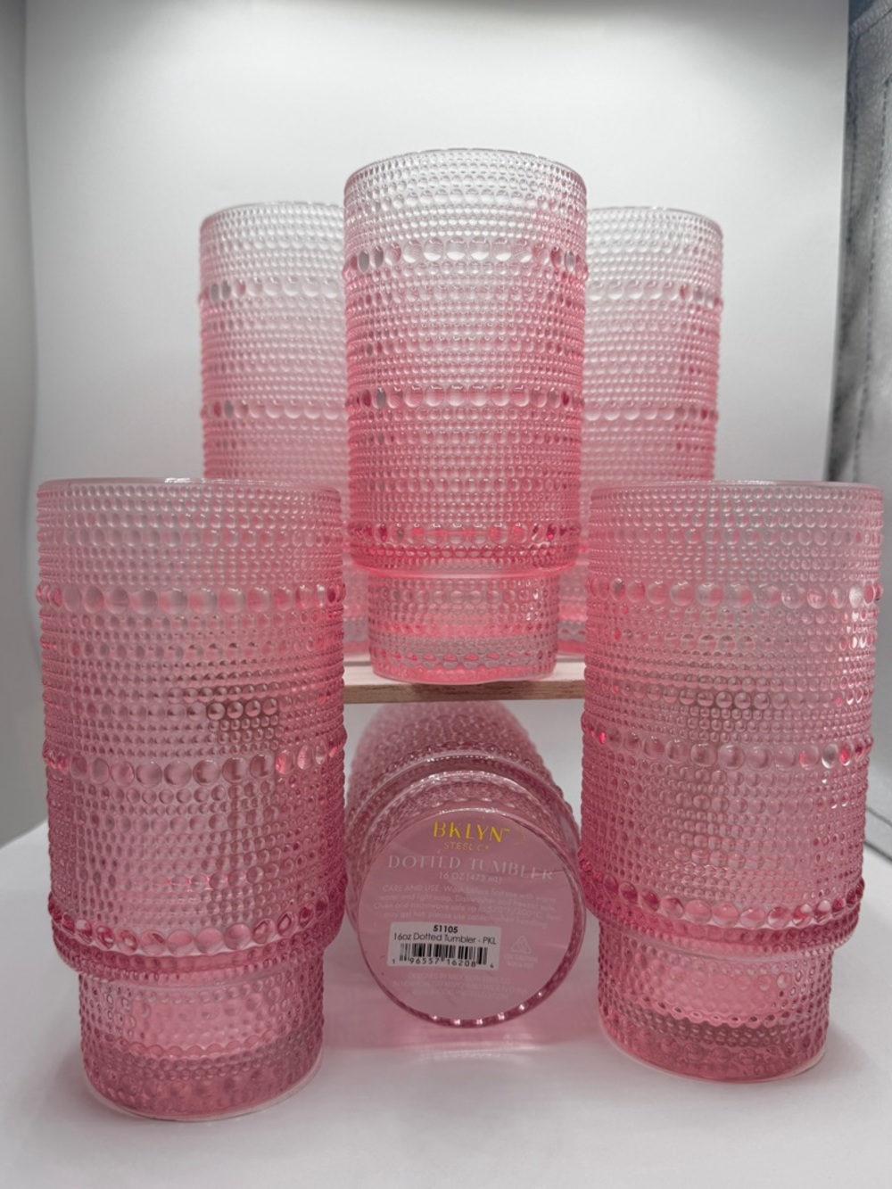 BKLYN Steel Co. Pink Beaded Glass Tumblers - Due to Size 1 Set w/each Purchase - Picture 5 of 6